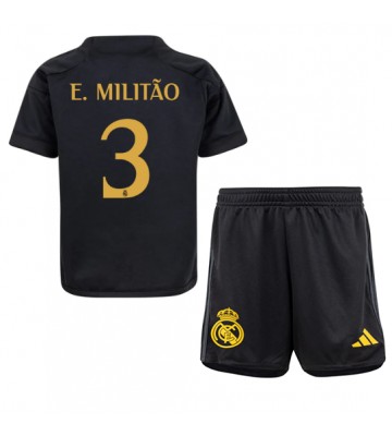 Lacne Dětský Futbalové dres Real Madrid Eder Militao #3 2023-24 Krátky Rukáv - Tretina (+ trenírky)